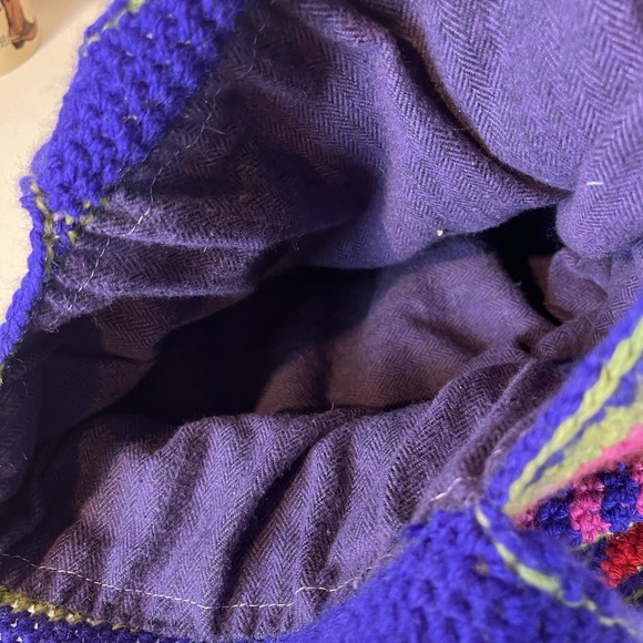 Hand Crocheted Purse Shoulder Bag Purple Pink Green Red Lined Well Made Boho - Picture 9 of 11